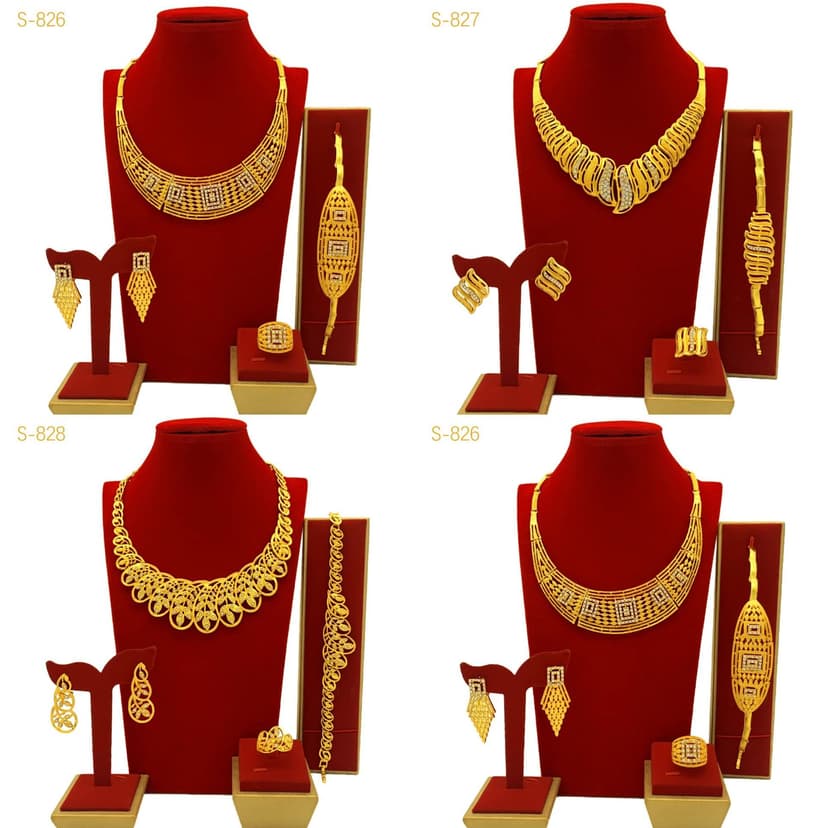 Einid Jewelry set Middle East Dubai Bride with Diamond Wedding Four-piece Necklace Bracelet Earrings Ring