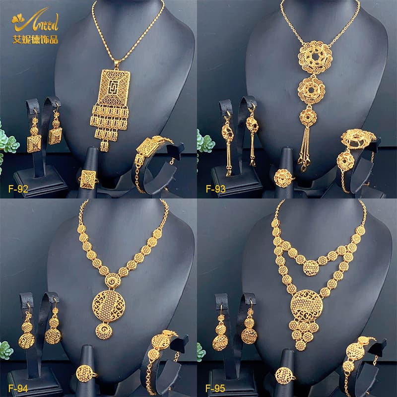 Ainide Middle East cross-border jewelry wholesale brass gold-plated large pendant necklace earrings ring bracelet four-piece set