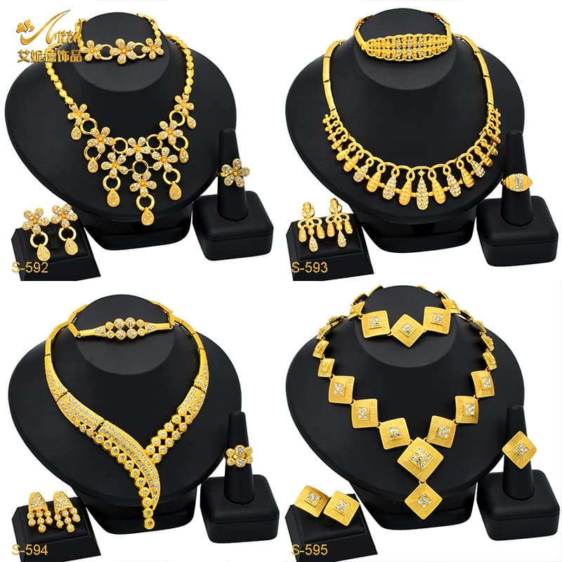 Middle East Dubai Bride Gold Plated Jewelry Set Vietnam Xinjiang Sand Gold Necklace Earrings Ring Bracelet Four Pieces Jewelry