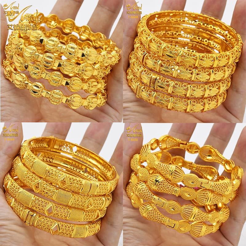 Hot Sale Bride 24k Gold Plated Hollow Opening Bracelet Ethiopian Women's Sand Gold Bracelet Jewelry Wholesale