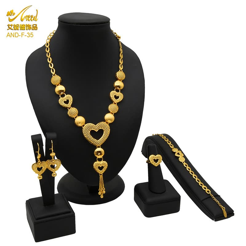 Cross-border Supply Dubai 24k Gold Plated Jewelry Set Middle East Bridal Necklace Earrings Ring Bracelet Four-piece Set