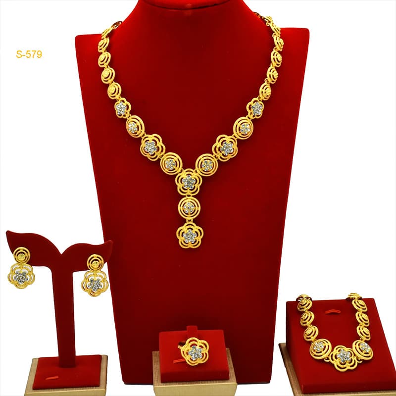 Ainid Vietnam gold jewelry suit women's bridal bracelet necklace earrings ring four pieces suit