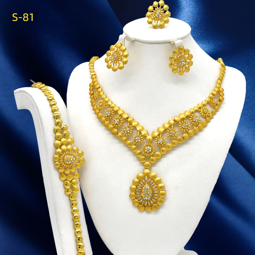 Middle East Dubai 24k gold jewelry suit Indian women's wedding bridal necklace ring earrings bracelet four-piece set