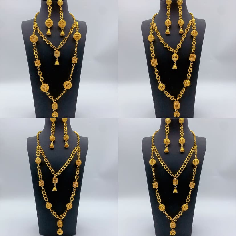 Dubai Long 24K Gold Women's Jewelry Set Middle Eastern Bridal Necklace Earrings Two-Piece Set Versatile Jewelry Ready for Sale