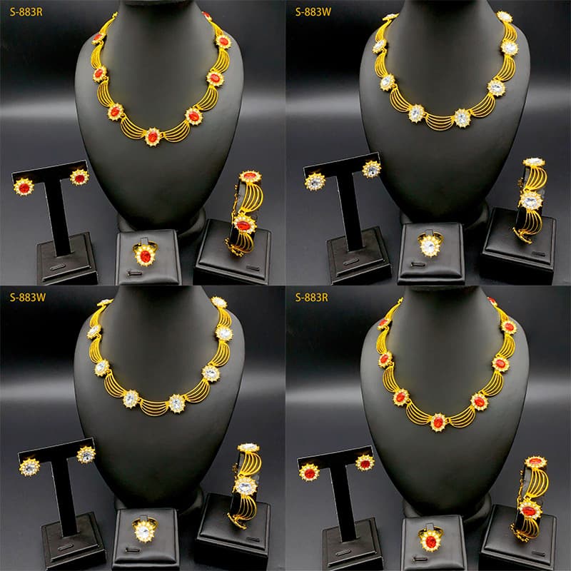 New Cross-border European and American Jewelry suit Bridal Jewelry Gem Necklace Earrings Ring Bracelet Four-piece Light Luxury