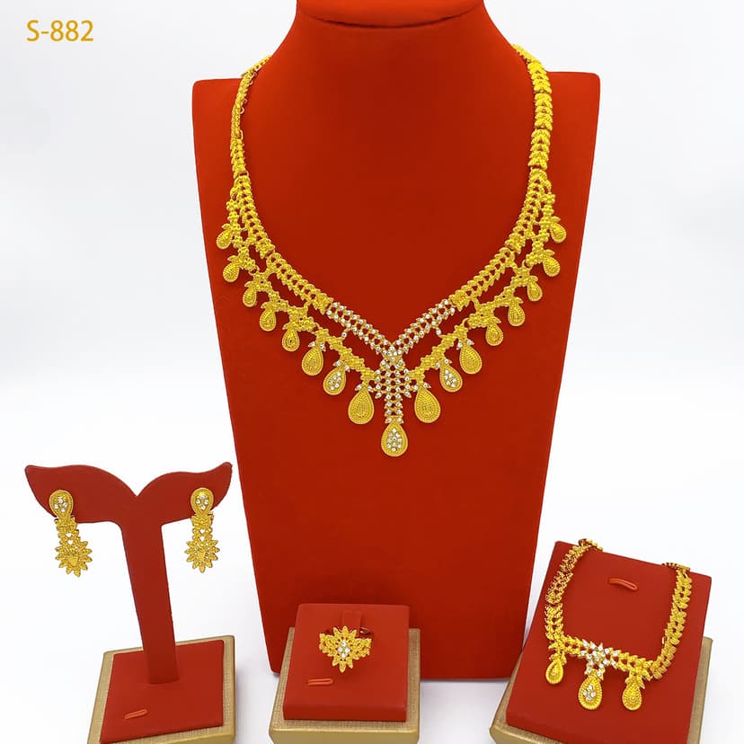 Cross-border New Bridal Jewelry Four-piece Necklace Bracelet Earrings Ring Dubai Jewelry Jewelry Set