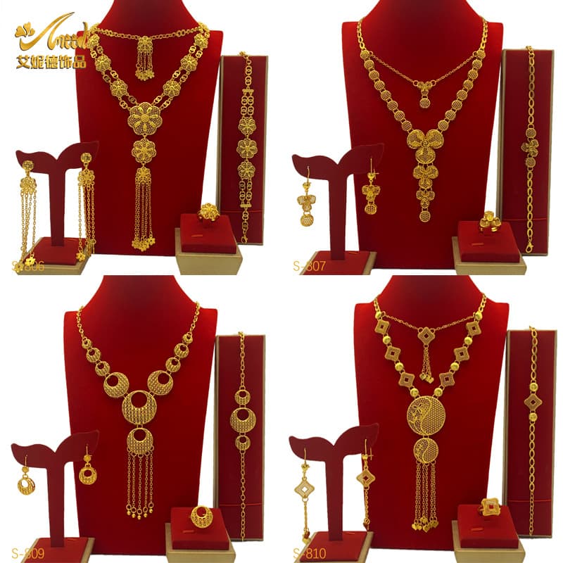 Middle East Dubai 24K Gold Plated Jewelry Vietnam Bride Necklace Earrings Bracelet Gold placer jewel