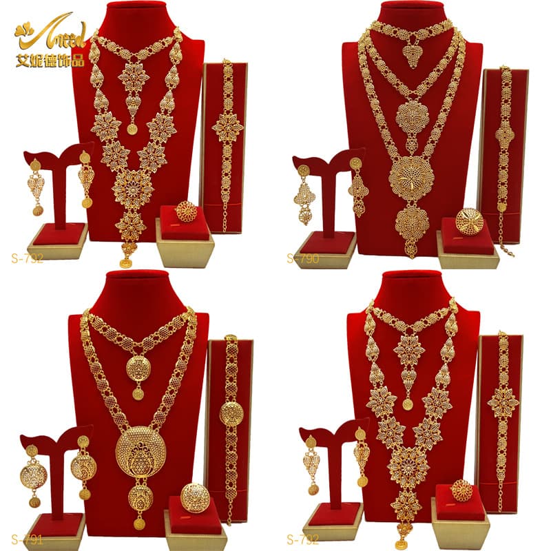 Cross-border Hot Sale 24K Electroplated Jewelry Jewelry Dubai Bride Wedding Necklace Earrings Bracelet Four-piece suit