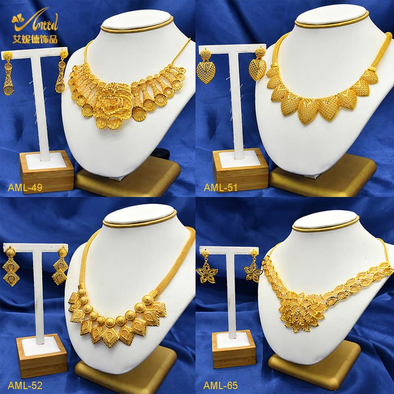 Ainid Vietnam brass gold-plated pendant flower necklace earrings hollow carved gold ornaments suit in stock wholesale