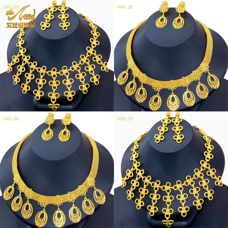 Xinjiang 24k gold-plated bridal necklace earrings suit cross-border Middle East Dubai jewelry two-piece set manufacturers wholesale now