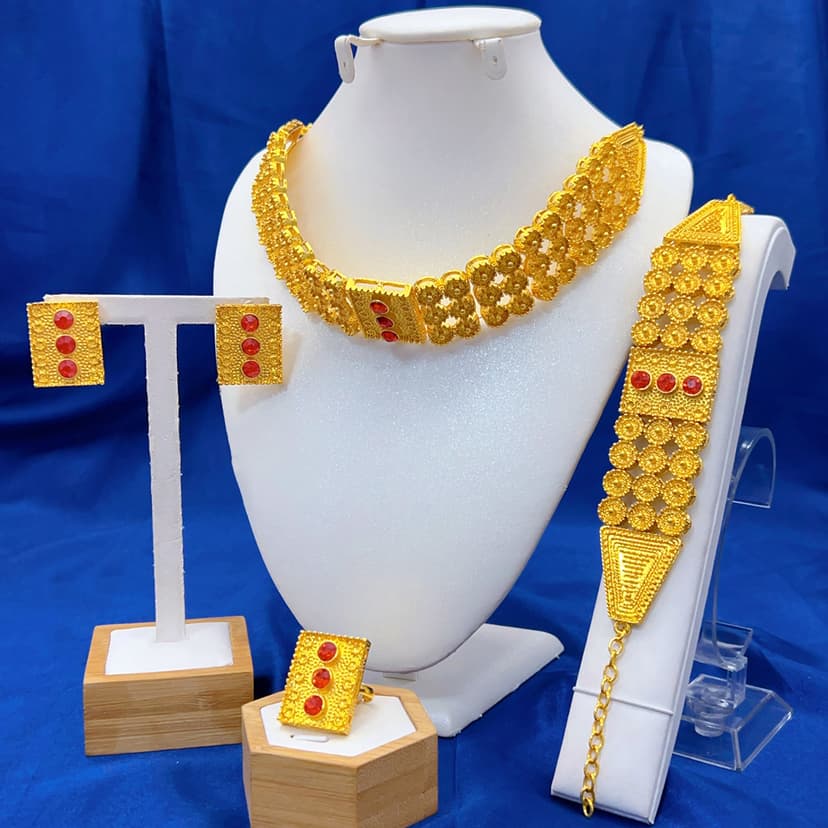 Ainid Dubai bride 24k gold plated necklace bracelet earrings ring jewelry suit African women's four-piece set