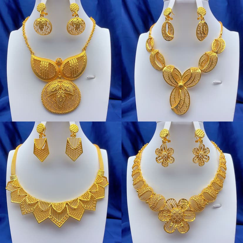 Dubai gold necklace Nigeria flower bow peach heart pendant window display jewelry cross-border wholesale