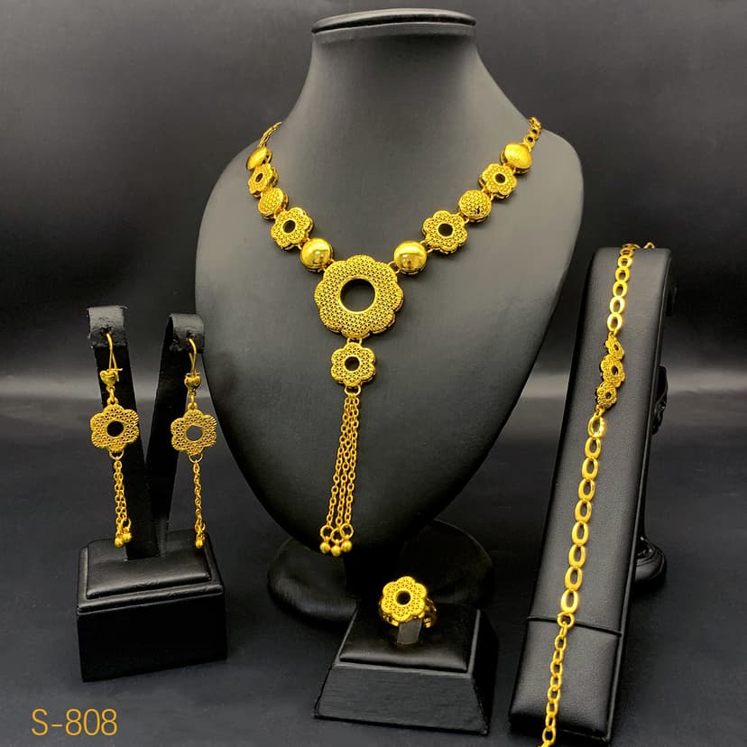 Cross-border Middle East Vintage Champagne Gold African bridal wedding necklace earrings set Nigeria women's jewelry